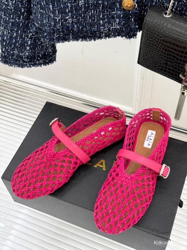 2025 Women AlAIA Pink Woven Leather Mary Jane