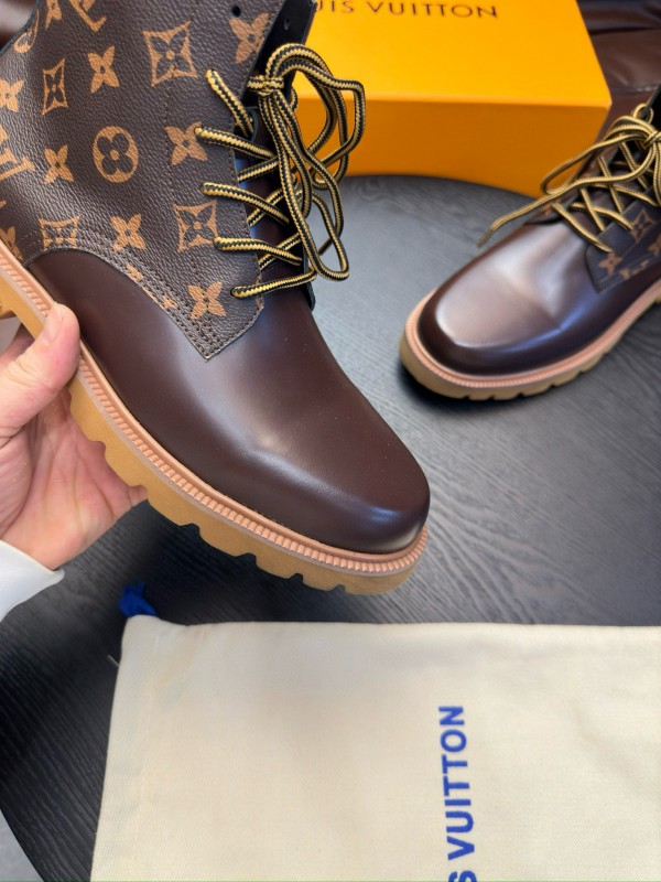 2024 Men Louis Vuitton Brown Leather High Top Boots MJ00440