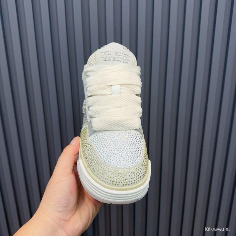 2024 Unisex Amiri Beige White Mesh Leather Sneakers MJ00410