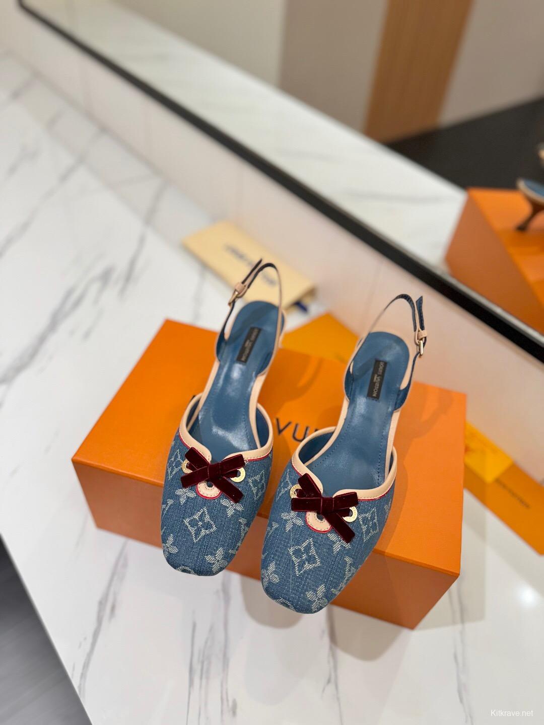 2025 Women Louis Vuitton Blue Denim LV Monogram Leather Sandals Buckle KFY00310