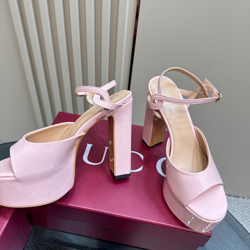 2025 Women Gucci Pink Patent Leather Platform Sandals