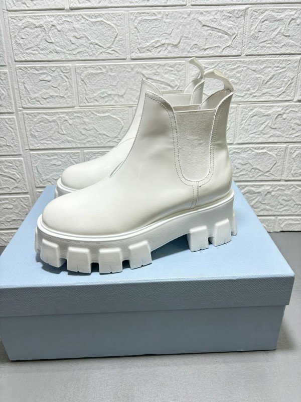 2024 Women Prada White Leather Chelsea Boots MJ00380