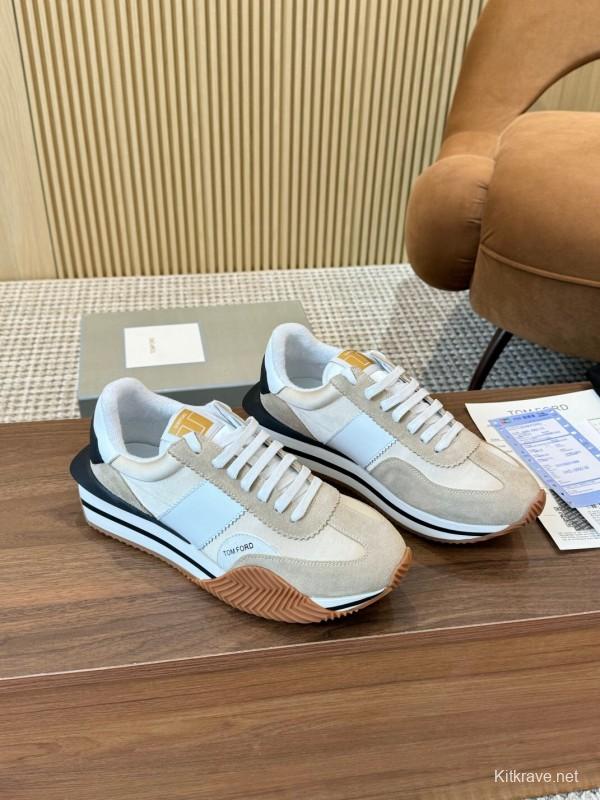 2025 Unisex TOM FORD Beige White Black Suede Leather Sneakers LY00360(F)/LY00370(M)