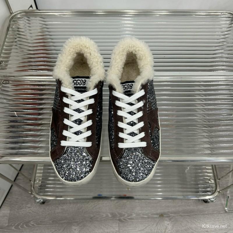 2025 Women GGDB Black Silver Glitter Leather Sneakers MJ00260