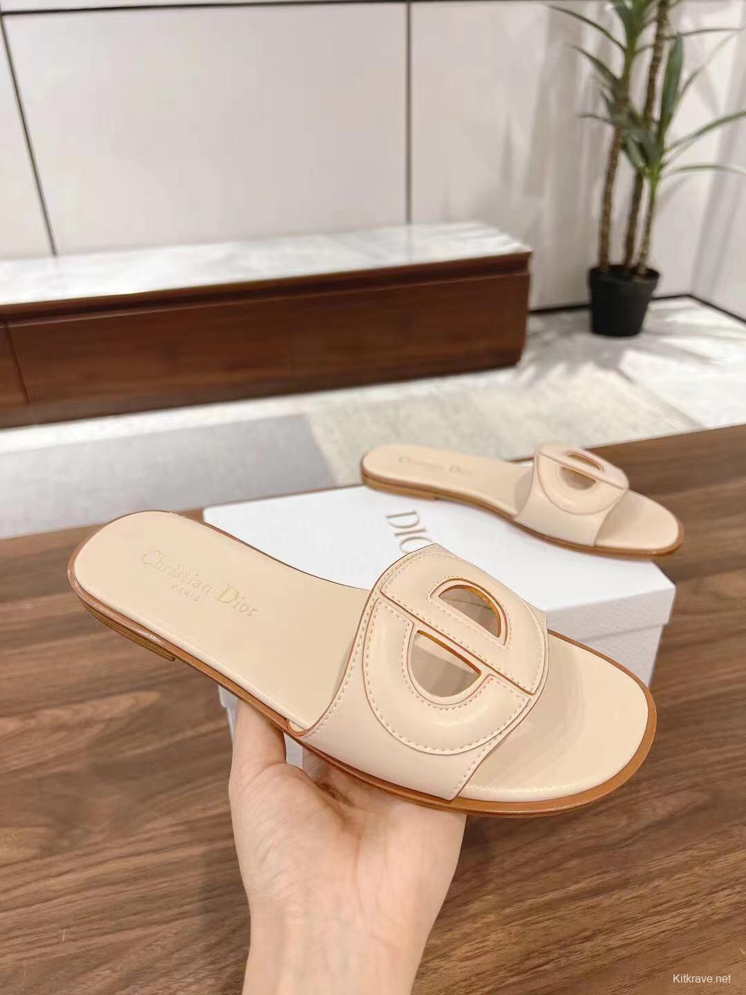 2025 Dio Ivory Leather Slippers LY00260