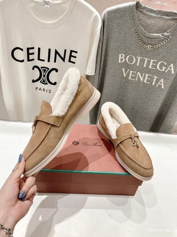 2024 Women LP Beige Suede Shearling Loafers