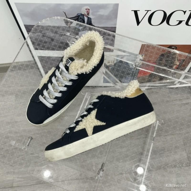 2025 Women GGDB Black Cream Shearling Leather Sneakers