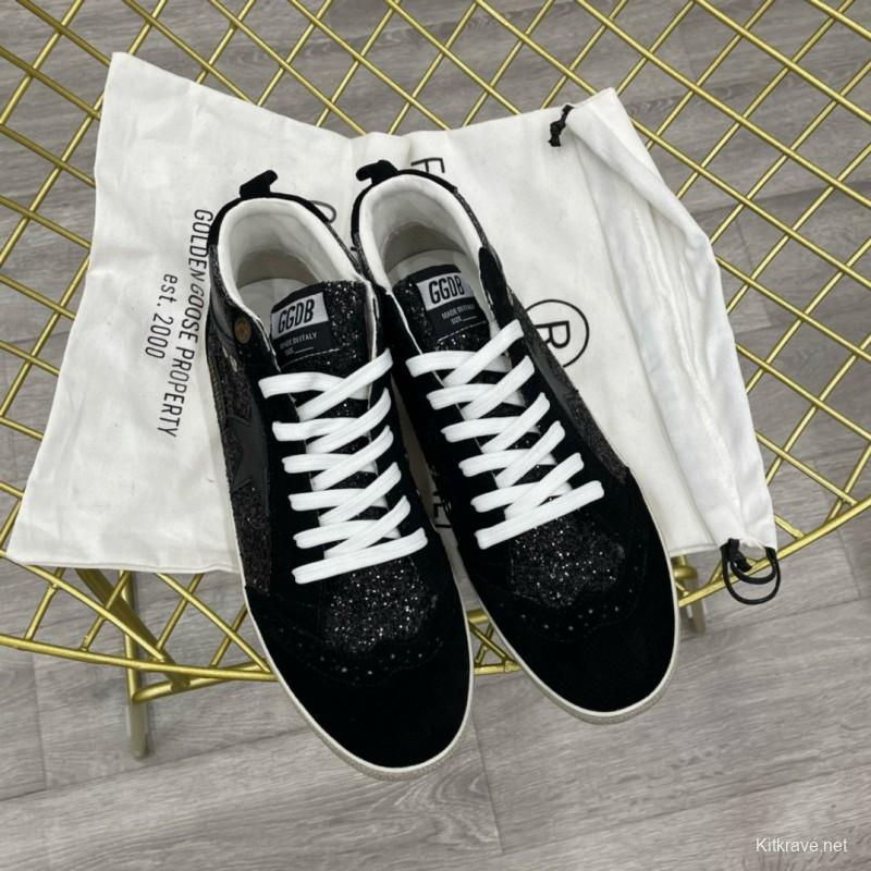 2024 Unisex GGDB Black Suede Glitter High Top Sneakers MJ00300