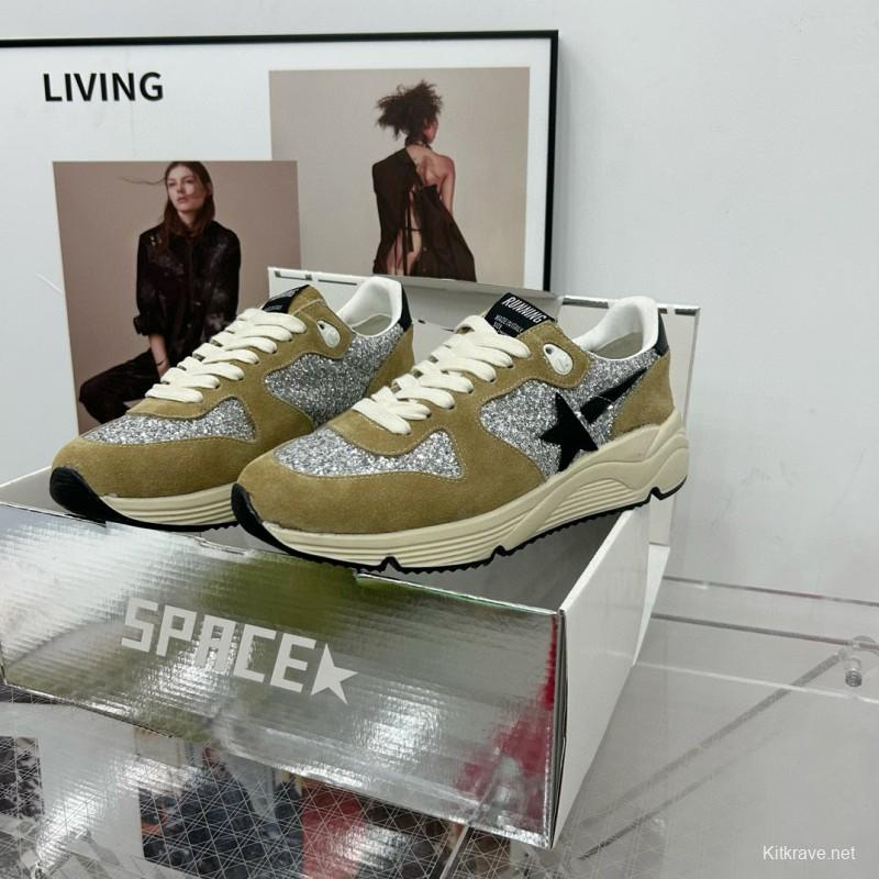 2024 Unisex GGDB Silver Beige Suede Glitter Star Sneakers 