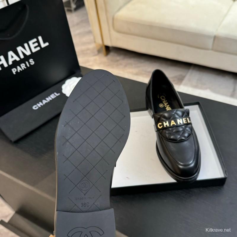 2025 Women Chanel Black Leather Loafer KFY00310