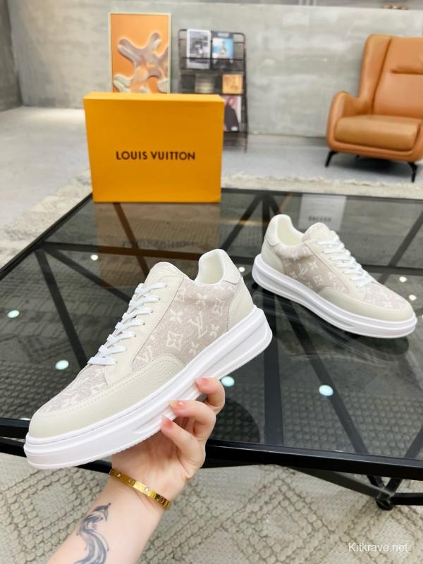 2024 Unisex Louis Vuitton Beige White Leather Mesh Sneakers MJ00400