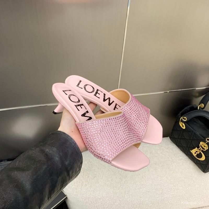 2025 Women Loewe Pink Leather Sandals LY00240