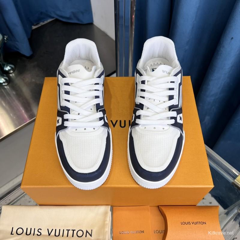 2025 Unisex Louis Vuitton White Navy Leather Trainer