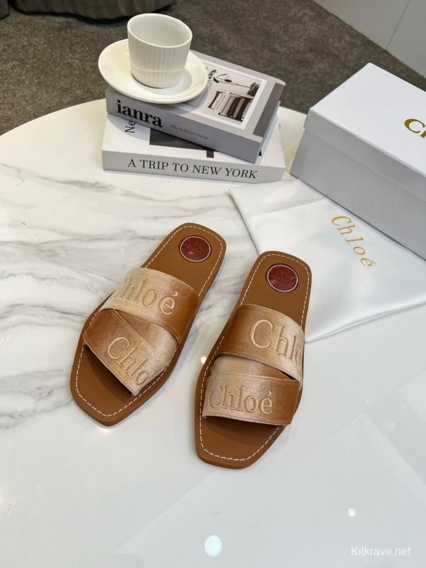2025 Women Chloé Brown Leather Slippers LY00200