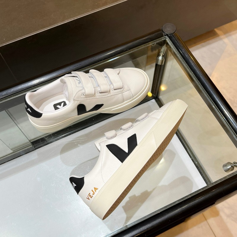 2025 Unisex VEJA White Black Leather Canvas Sneakers Velcro MJ00240(W/M)