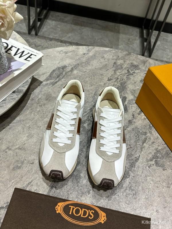 2025 Women TOD'S White Brown Beige Leather Suede Sneakers