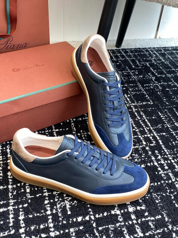 2024 Unisex Le Parmentier Blue Navy Leather Suede Plimsolls MJ00320