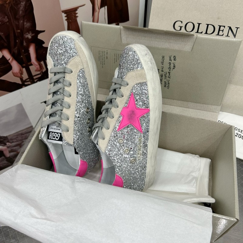 2024 Women GGDB Silver Pink Leather Suede Sneakers