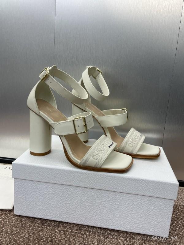 2025 Women Dior White Leather Sandals Embroidery KFY00310