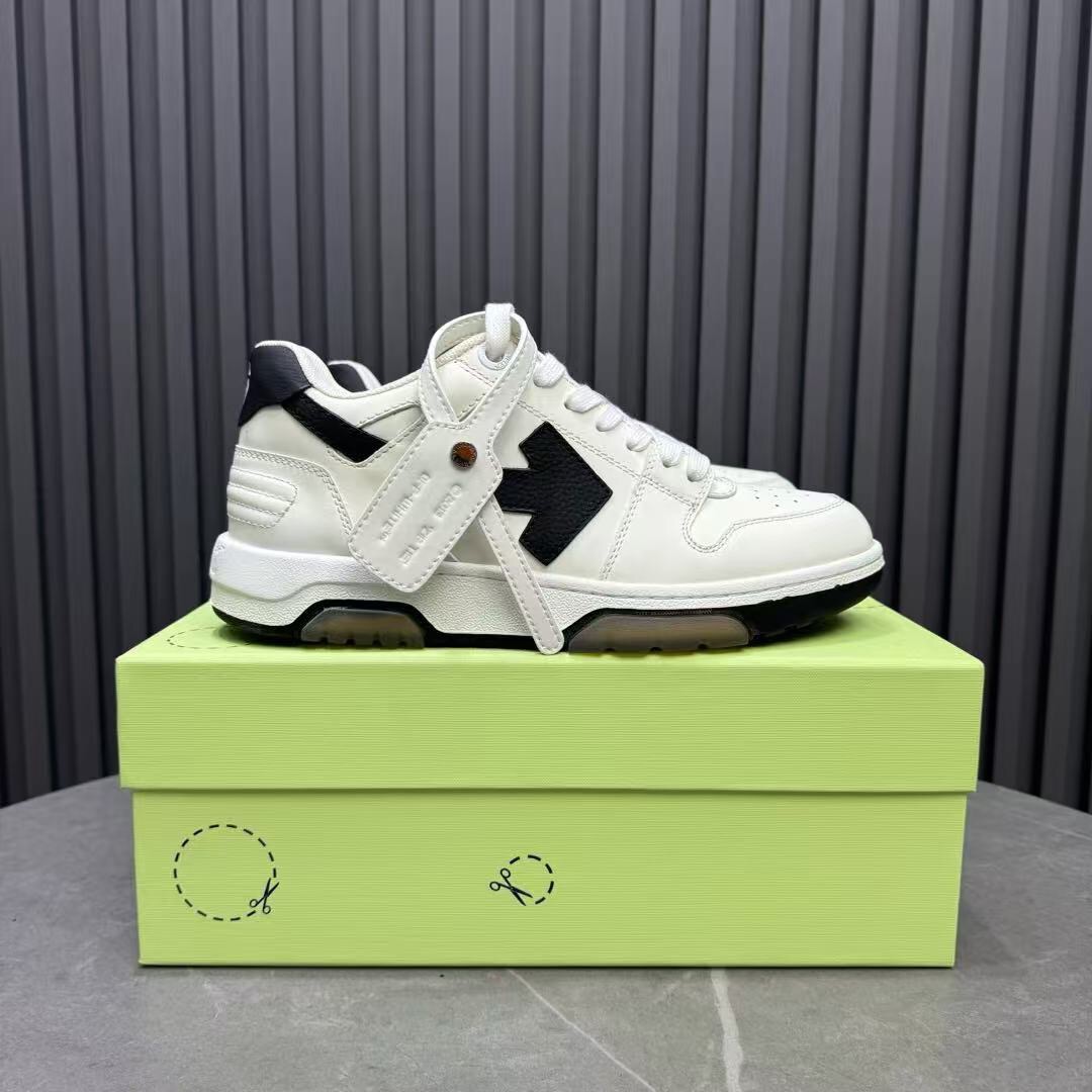 2025 Unisex Off-White White Black Leather Sneakers KFY00310