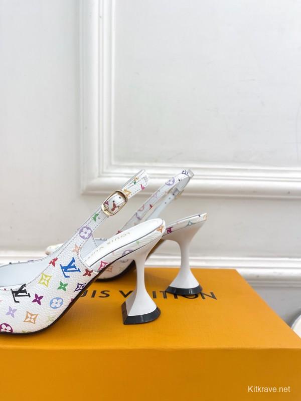 2025 Women Louis Vuitton White Multicolor Leather Heels KFY00280