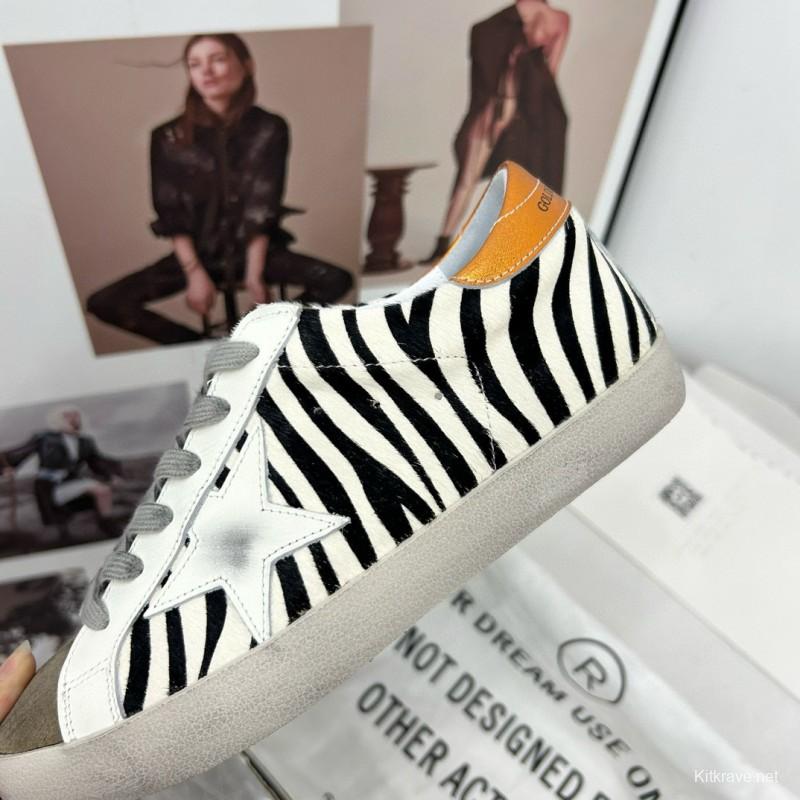 2025 Women GGDB White Black Zebra Leather Suede Sneakers