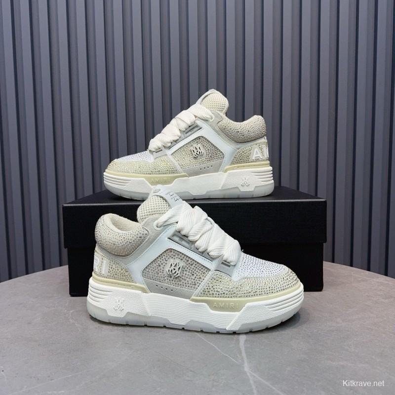 2024 Unisex Amiri Beige White Mesh Leather Sneakers MJ00410