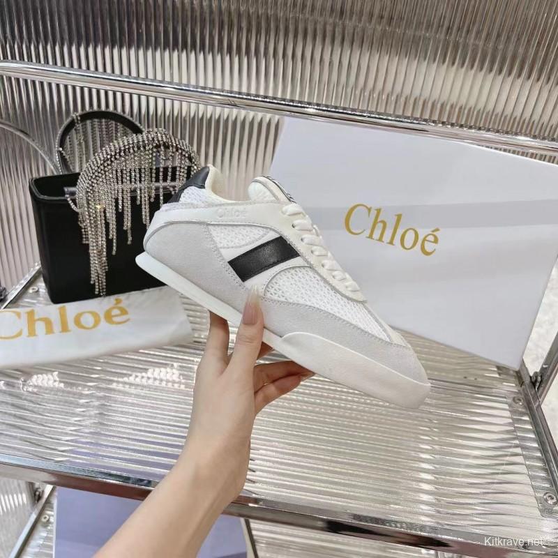 2025 Women Chloé White Mesh Leather Sneakers LY00280
