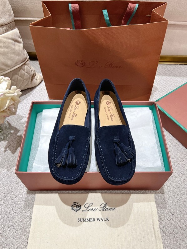 2025 Women Le Parmentier Navy Suede Loafers Tassel LY00391