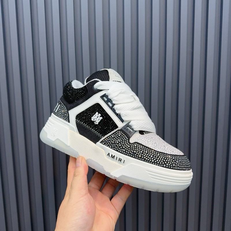 2024 Unisex Amiri Black White Mesh Leather Sneakers MJ00410