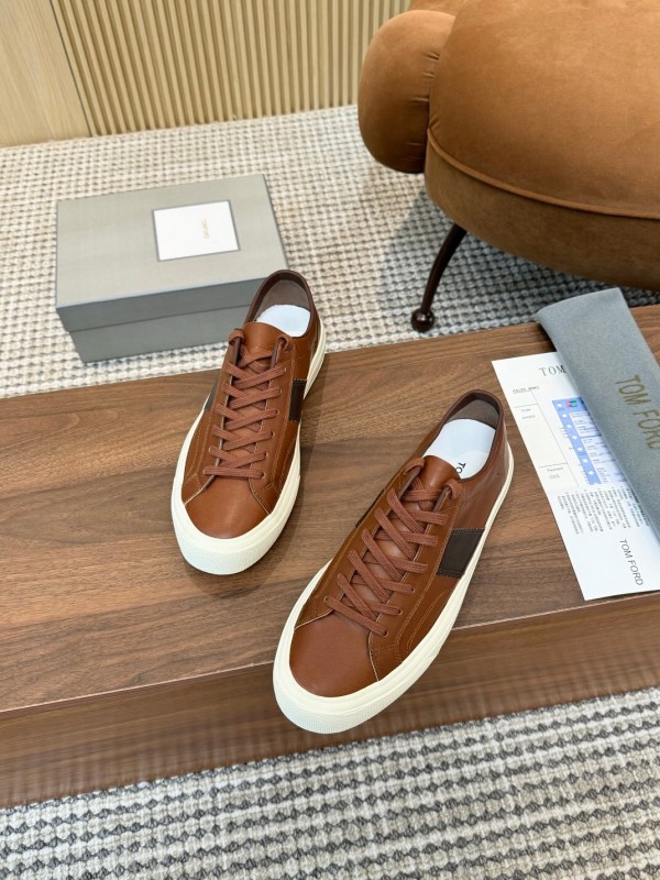 2025 Men TOM FORD Brown Black Leather Sneakers LY00360