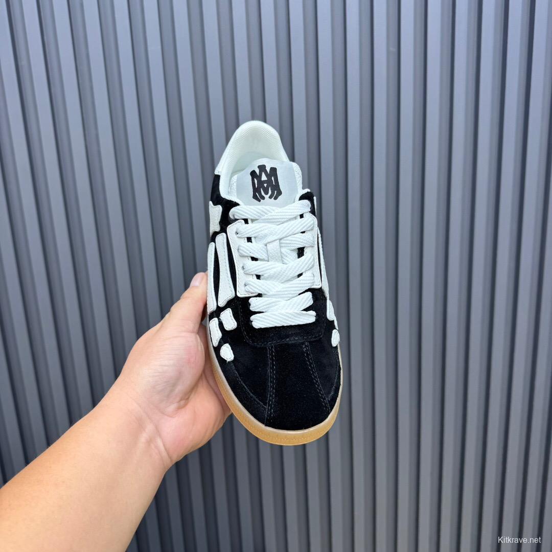 2025 Unisex Amiri Black White Leather Suede Sneakers Skeleton Design LY00280