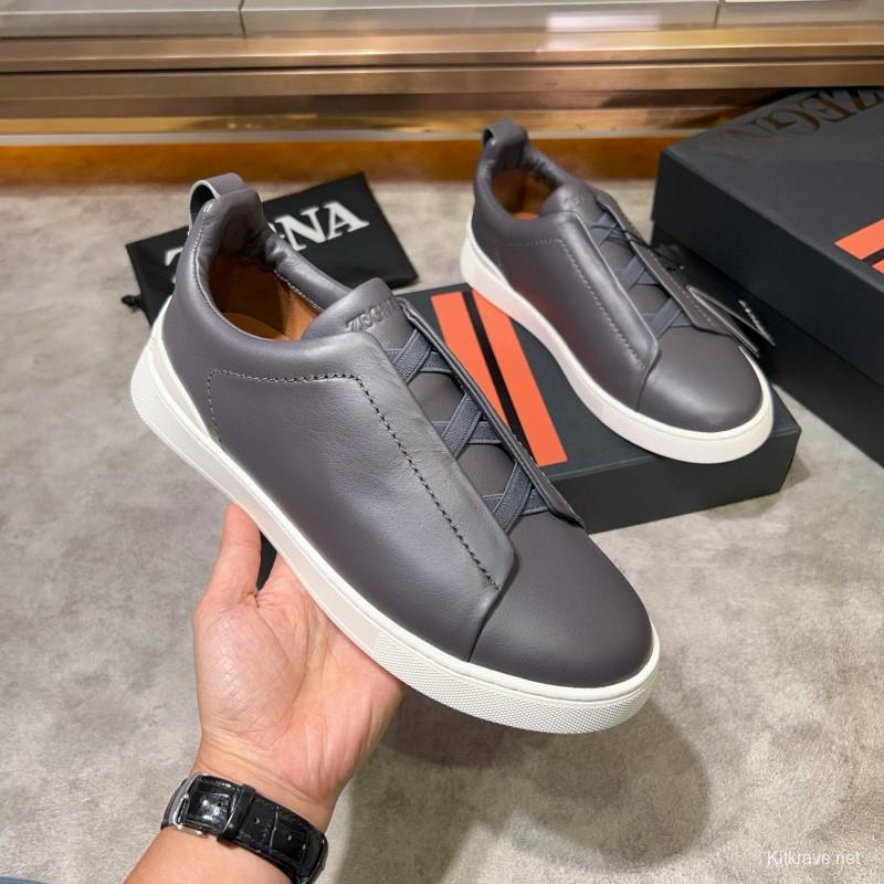 2024 Men Ermenegildo Zegna Gray Calfskin Casual Sneakers MJ00280