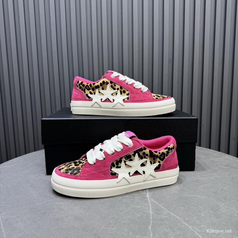 2025 Unisex Amiri Pink Leopard Suede Leather Sneakers