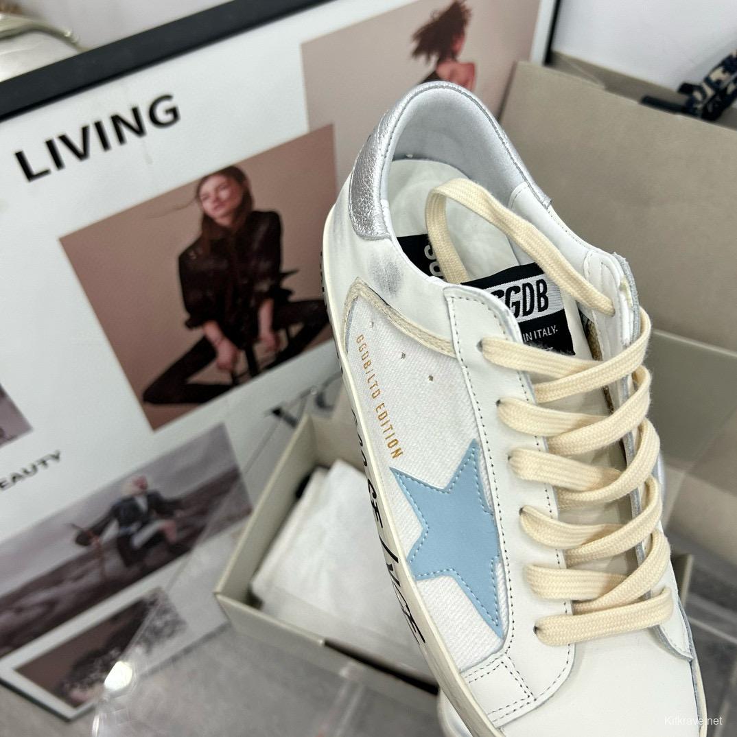 2025 Women GGDB White Light Blue Leather Suede Sneakers