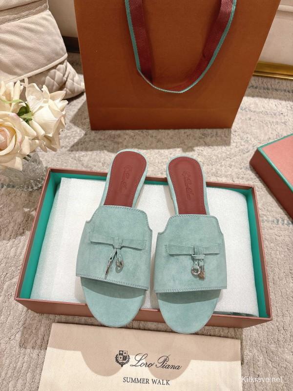 2025 Women LP Light Blue Suede Slippers LY00270