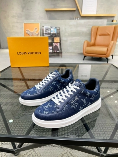 2024 Men Louis Vuitton Blue Leather Denim Sneakers MJ00400