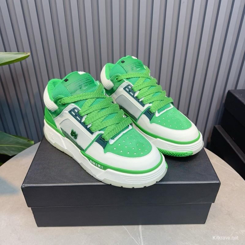 2024 Unisex Amiri Green White Leather Mesh Sneakers MJ00360
