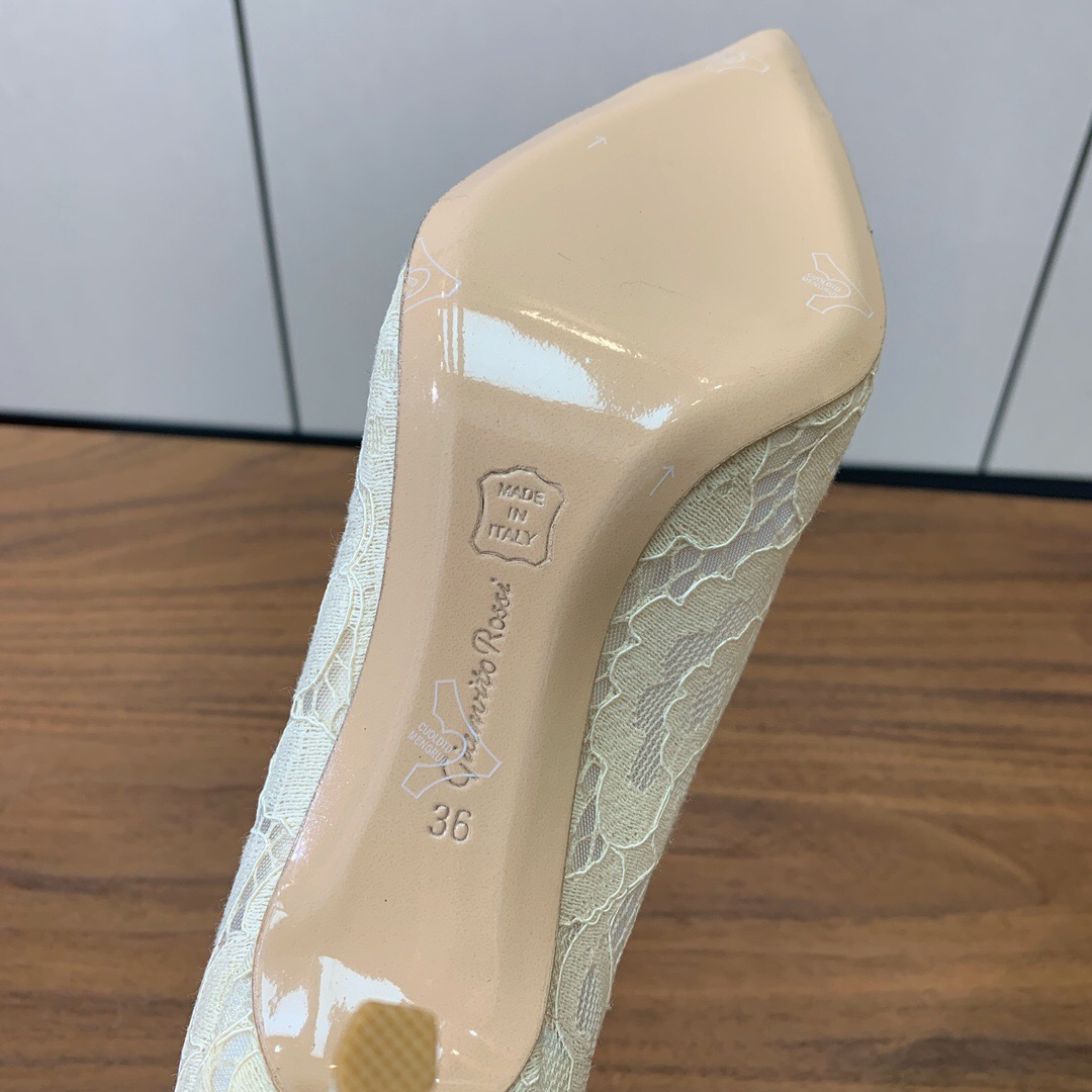 2025 Women Gianvito Rossi White Lace Leather Pumps KFY00280
