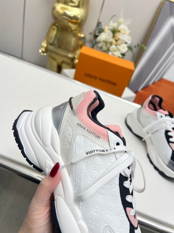 2025 Women Louis Vuitton White Black Pink Leather Mesh Sneakers LY00340