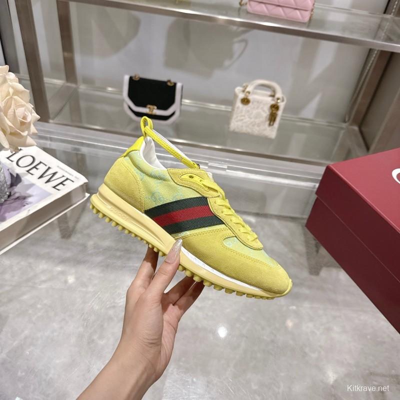 2025 Women Gucci Yellow Suede Fabric Sneakers LY00340