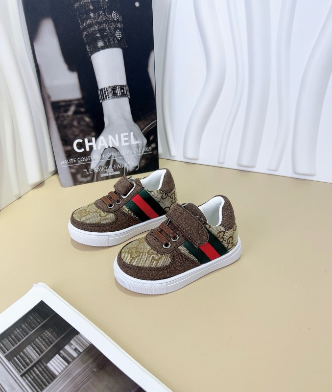 2024 Kids Gucci Brown Green Canvas Sneakers