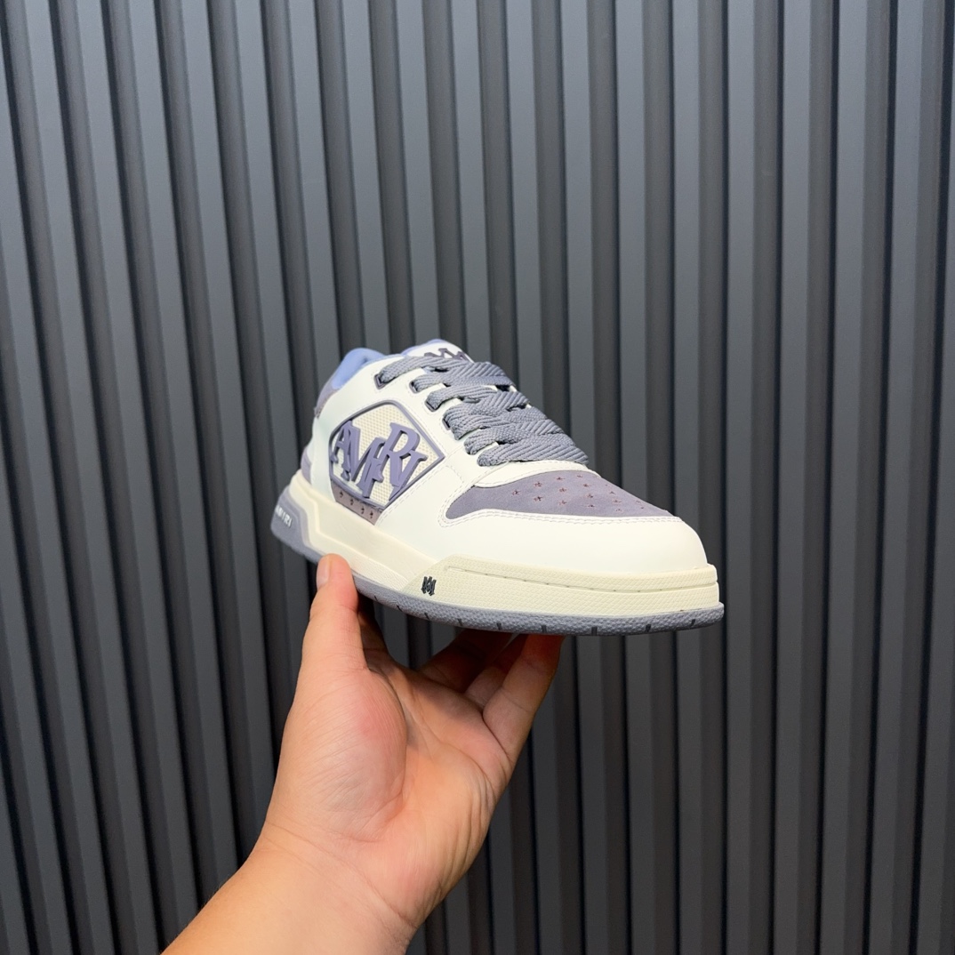 2025 Unisex Amiri White Grey Leather Sneakers MJ00360