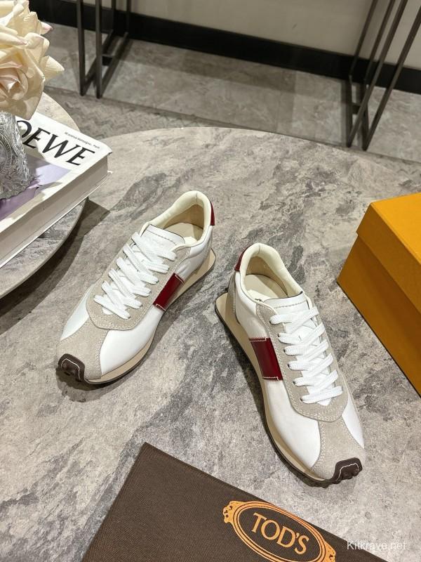 2025 Women TOD'S White Red Leather Suede Sneakers