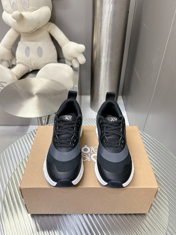 2025 Unisex Loewe Black Grey Leather Mesh Sneakers