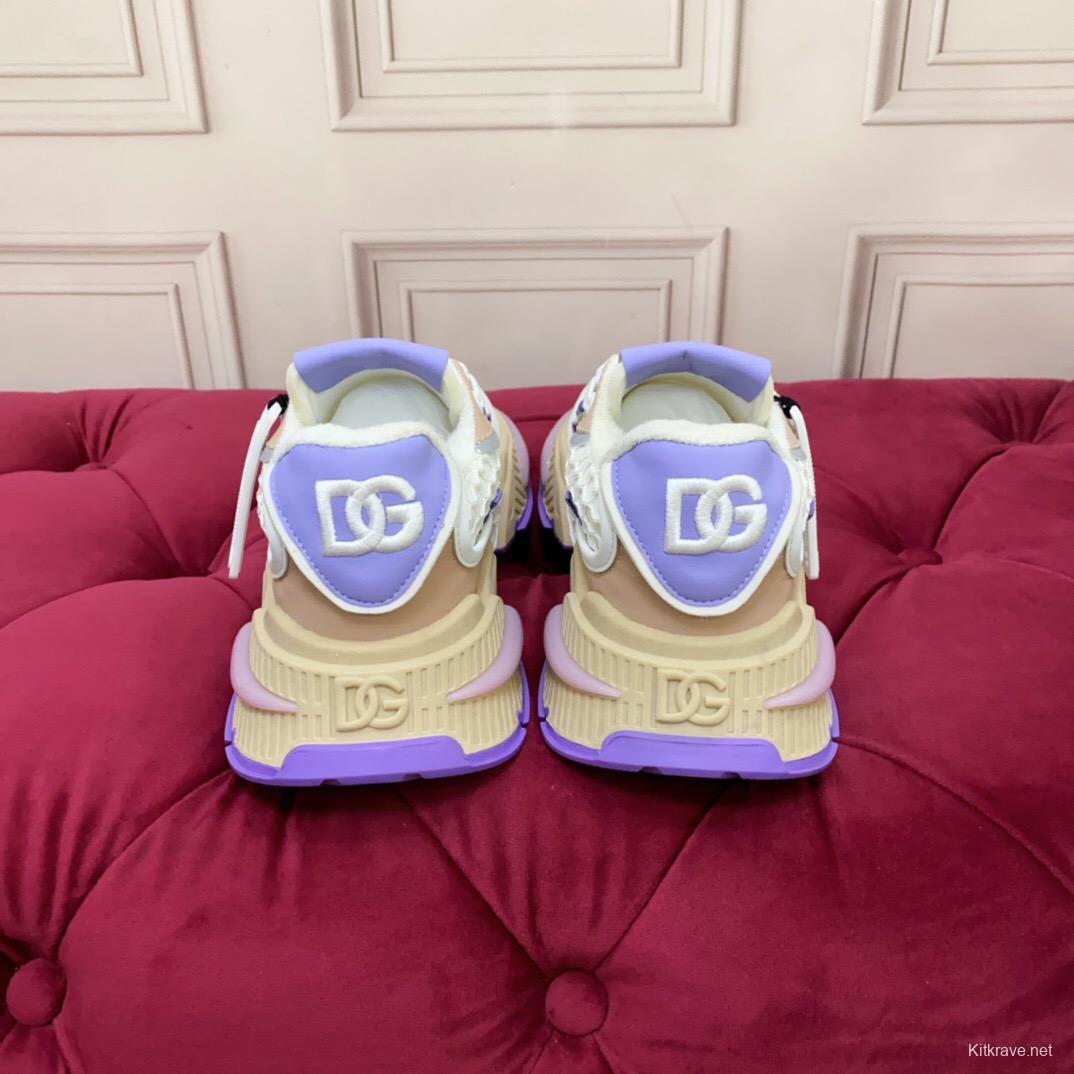 2025 Women Dolce & Gabbana White Purple Beige Mesh Leather Sneakers LY00340