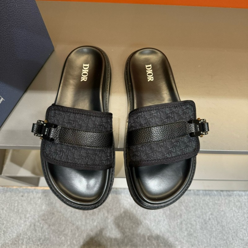 2024 Slippers Dior Black Fabric Leather Slippers