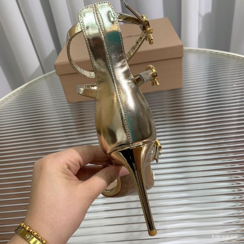 2025 Women Gianvito Rossi Gold Leather High Heel Sandals