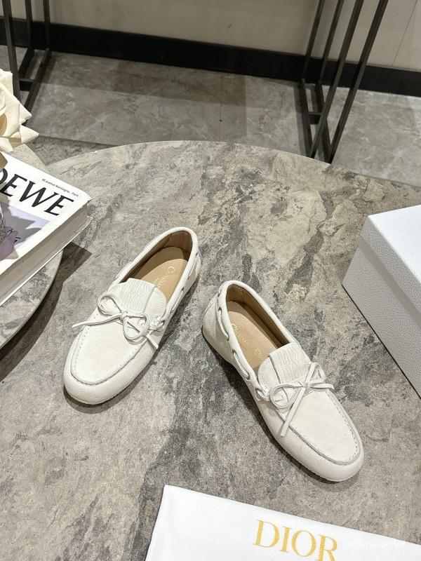2025 Women Dior White Suede Loafers