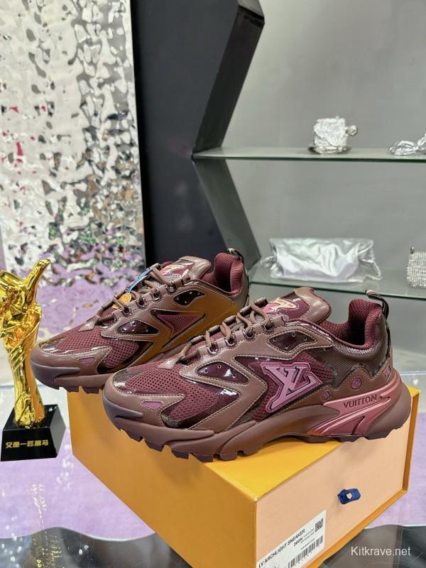 2025 Men Louis Vuitton Brown Mesh Leather Sneakers MJ00420
